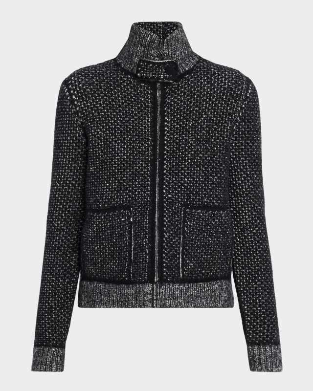 Stand-Collar Sequin Knit Jacket